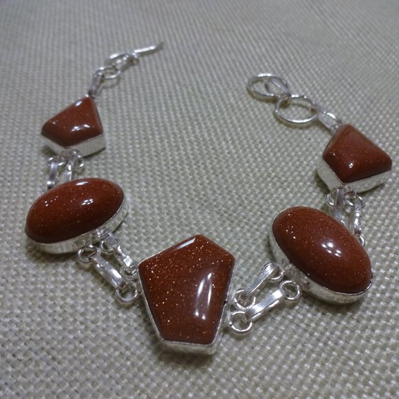 Sparkling GOLD SUNSTONE Handmade Sterling 925 Bracelet Size 8 1/4" #453C - Picture 2 of 3